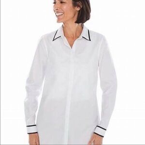 NWT Chico’s No Iron White Tunic 100% Cotton Black Trim Size 4 (20)